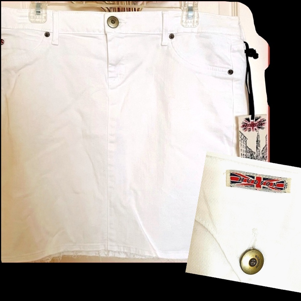 𝅺HUDSON RARE NWT White Skirt Shredded Hem Cotton Union Jack